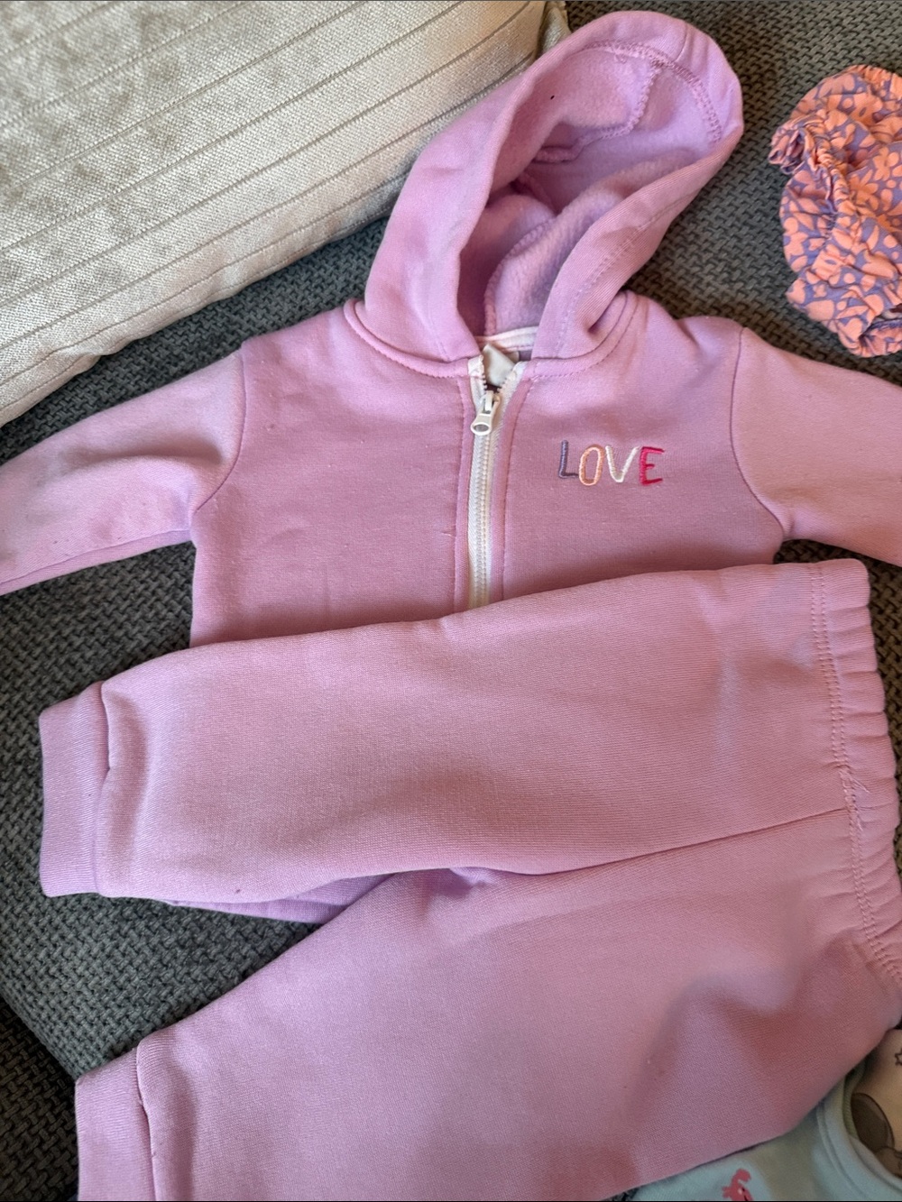 Mon Cheri Pink Hoodie & Jogger Set with LOVE Embroidery